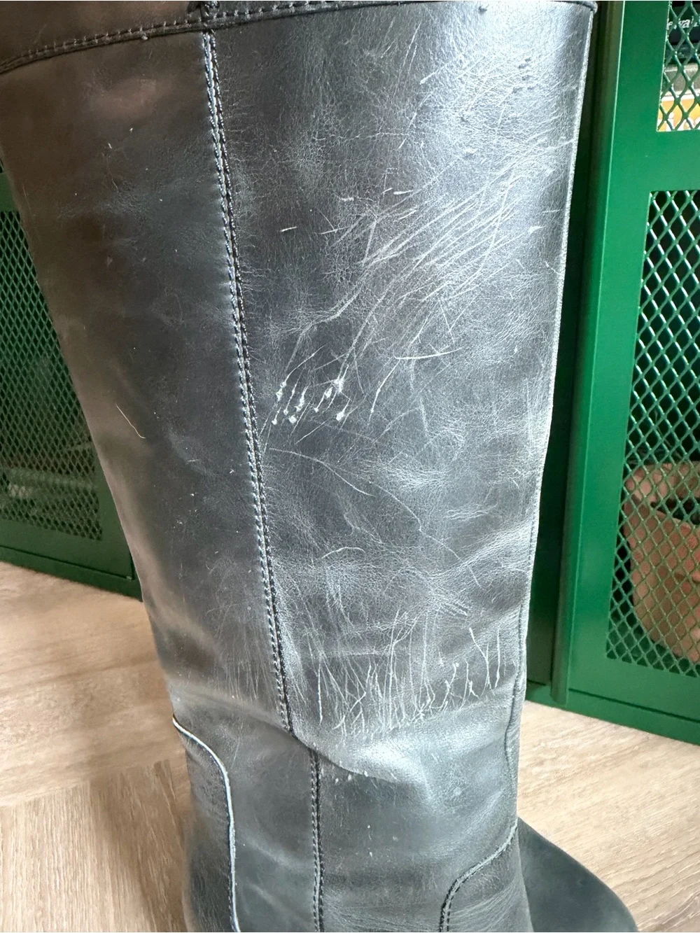 Tall Leather Knee-High Boots in Gray
